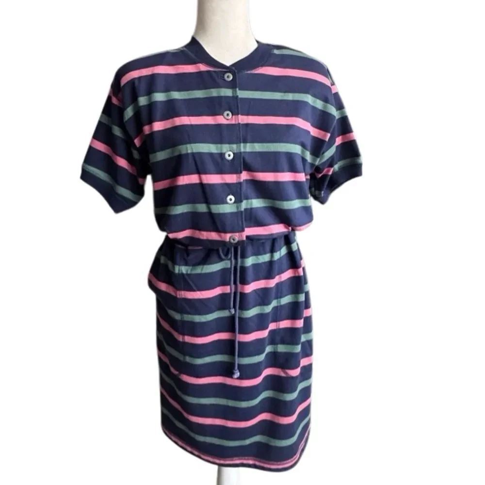Paris Sport Club Striped Vintage Tee Shirt Dress Blue Striped SZ M - Picture 13 of 13